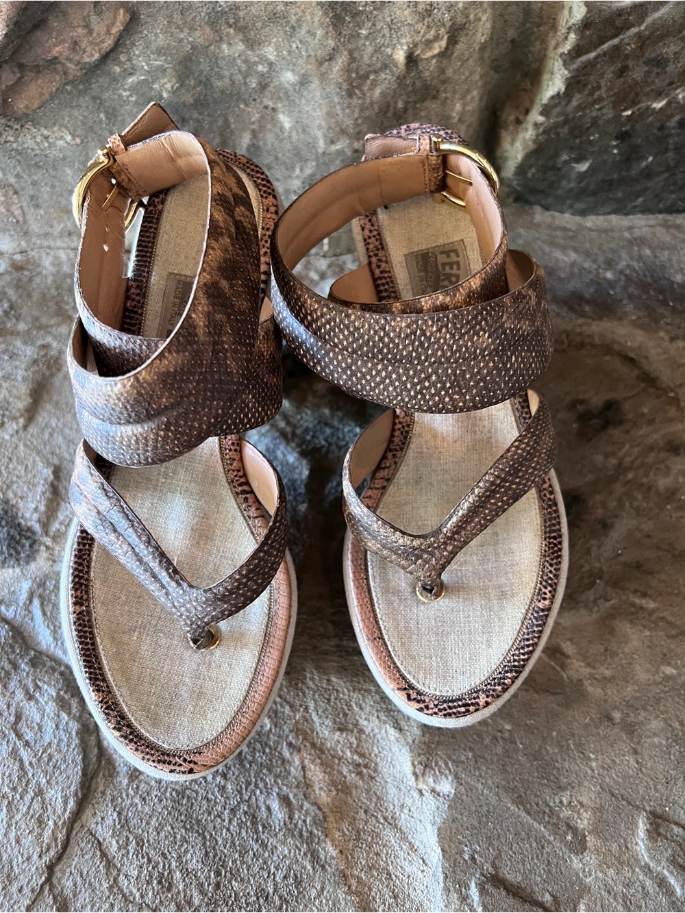 Ferragamo Rey Platform Ankle-Strap Sandal in Brown animal print - Picture 10 of 14